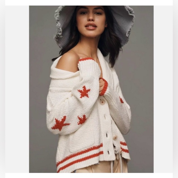 Anthropologie Maeve American Flag USA Chunky Knit Cardigan Sweater XL NEW - Picture 2 of 5